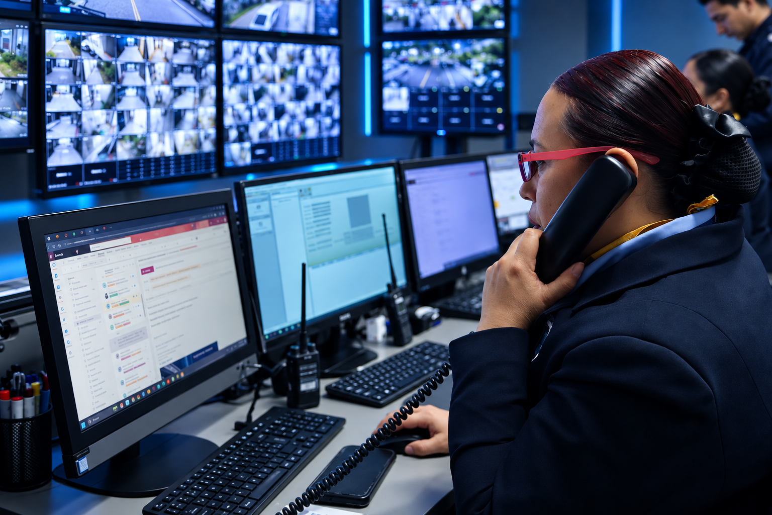 Operadora en el centro de vigilancia